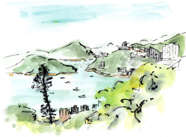 Dessin intitulée "Hong Kong" par Anne-Marie Mary, Œuvre d'art originale, Aquarelle