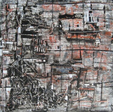 Painting titled "favelas 4" by Anne-Marie Mary, Original Artwork, Acrylic Mounted on Wood Panel