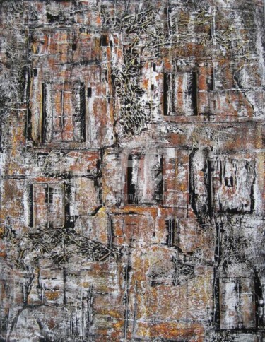Painting titled "façades 1 a" by Anne-Marie Mary, Original Artwork, Acrylic Mounted on Wood Panel