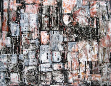 Painting titled "Façades 3" by Anne-Marie Mary, Original Artwork, Acrylic Mounted on Wood Panel