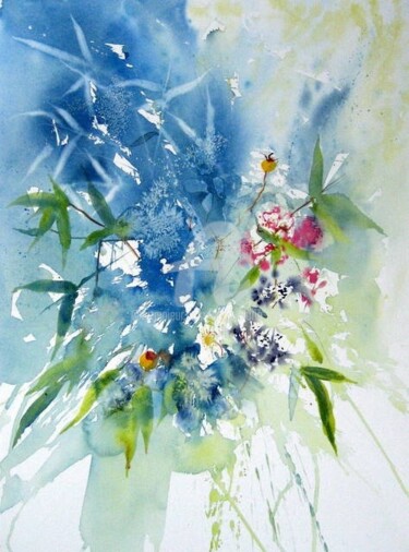Painting titled "bouquet bambou" by Anne-Marie Mary, Original Artwork, Watercolor