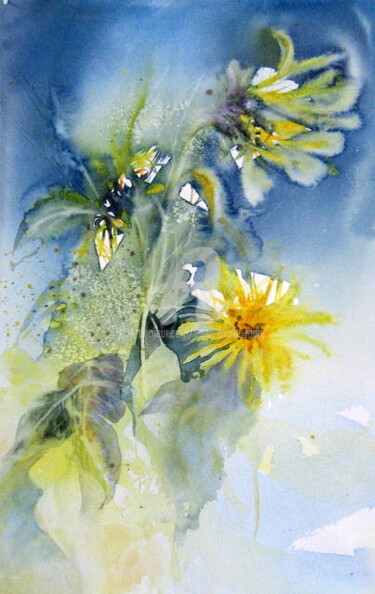 Painting titled "rudbeckias" by Anne-Marie Mary, Original Artwork, Watercolor