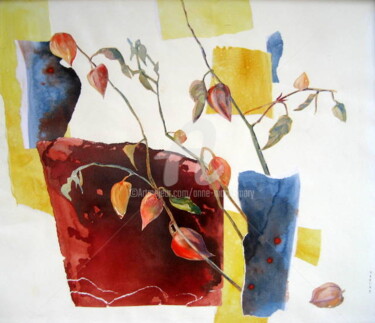 Peinture intitulée "Physalis (collage a…" par Anne-Marie Mary, Œuvre d'art originale