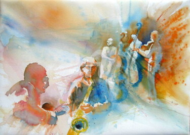 Painting titled "les musiciens" by Anne-Marie Mary, Original Artwork, Watercolor