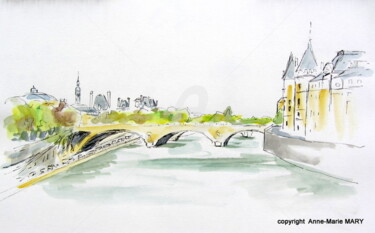 Drawing titled "Paris-juin-2014-" by Anne-Marie Mary, Original Artwork, Marker