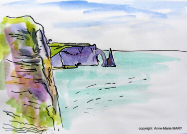 Dessin intitulée "Falaise d'Etretat-j…" par Anne-Marie Mary, Œuvre d'art originale, Marqueur