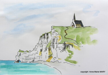 Dessin intitulée "Falaise d'Etretat-j…" par Anne-Marie Mary, Œuvre d'art originale, Marqueur