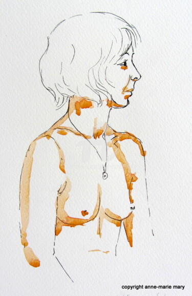 Painting titled "croquis Veronik 10…" by Anne-Marie Mary, Original Artwork, Ink