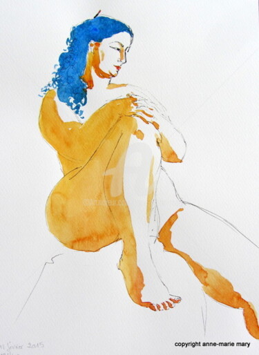 Painting titled "croquis Mélissa 11…" by Anne-Marie Mary, Original Artwork, Watercolor