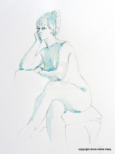 Painting titled "croquis  Maeva 18 m…" by Anne-Marie Mary, Original Artwork, Watercolor