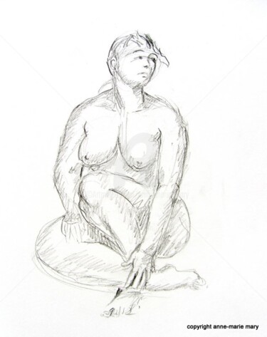 Tekening getiteld "croquis Caroline 18…" door Anne-Marie Mary, Origineel Kunstwerk, Grafiet