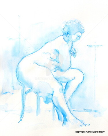 Pintura intitulada "croquis Désirée 4 m…" por Anne-Marie Mary, Obras de arte originais, Aquarela