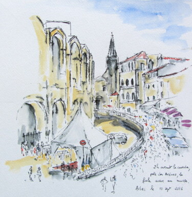 Disegno intitolato "Feria du riz Arles" da Anne-Marie Mary, Opera d'arte originale