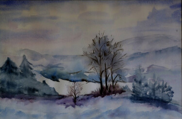 Painting titled "hivernale" by Anne Marie Mazzocchi, Original Artwork, Watercolor