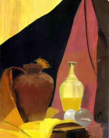 Painting titled "pichet à la fleur" by Anne Marie Mazzocchi, Original Artwork, Oil