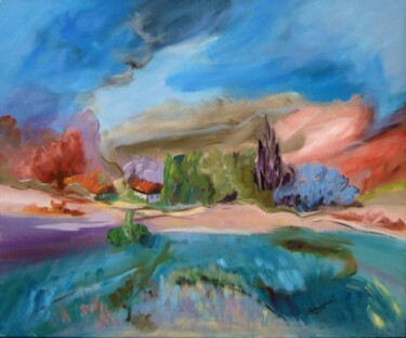 Pintura intitulada "dans le paysage D659" por Anne Marie Mazzocchi, Obras de arte originais, Óleo