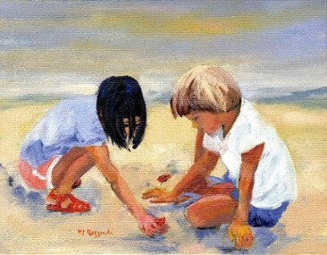 Painting titled "Duo d'enfants" by Anne Marie Mazzocchi, Original Artwork, Oil