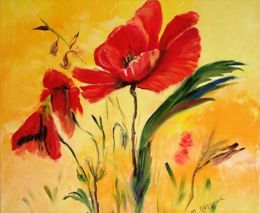 Peinture intitulée "4-coquelicots christ" par Anne Marie Mazzocchi, Œuvre d'art originale