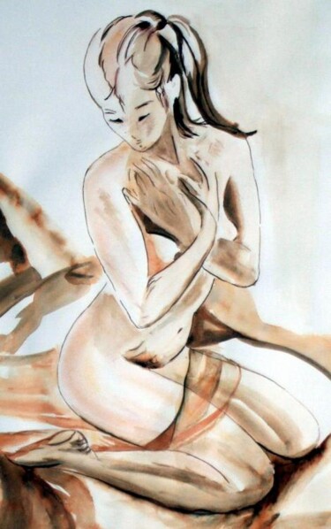 Drawing titled "Pudique Fanouchka,à…" by Anne Marie Mazzocchi, Original Artwork, Other