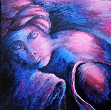 Painting titled "endormie" by Anne Marie Mermet, Original Artwork, Oil Mounted on Wood Panel