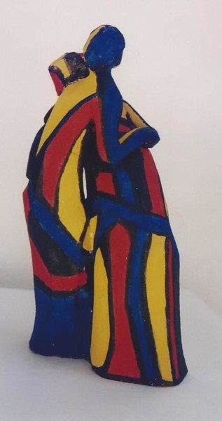 Sculptuur getiteld "couple coloré" door Anne Marie Mermet, Origineel Kunstwerk, Terra cotta
