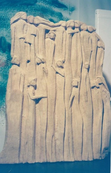 Sculpture intitulée "mur de personnages" par Anne Marie Mermet, Œuvre d'art originale, Terre cuite