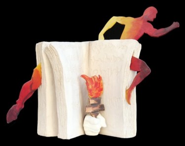 Escultura titulada "l'histoire s'échapp…" por Anne Marie Mermet, Obra de arte original, Terracota