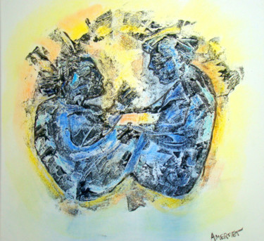 Painting titled "couple bleu" by Anne Marie Mermet, Original Artwork, Acrylic