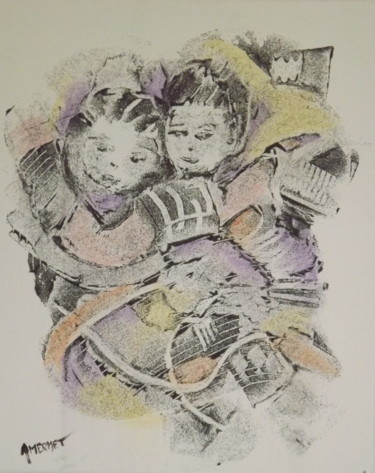 Painting titled "enfance" by Anne Marie Mermet, Original Artwork, Pastel