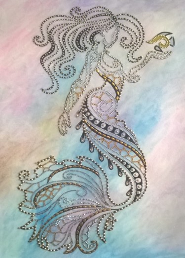 Dessin intitulée "Sirène" par Anne-Marie Musso, Œuvre d'art originale, Marqueur