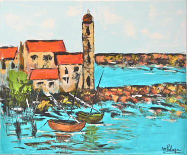 Painting titled "Port méditerranéen" by Anne Marie Palaze, Original Artwork, Acrylic