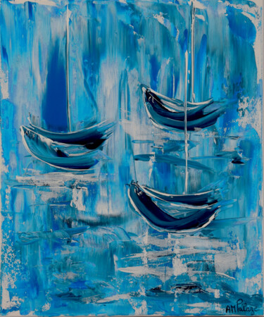 Painting titled "Bateaux bleu II" by Anne Marie Palaze, Original Artwork, Acrylic
