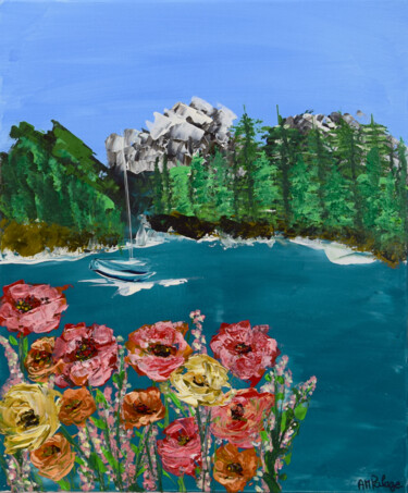 Painting titled "Lac de montagne" by Anne Marie Palaze, Original Artwork, Acrylic