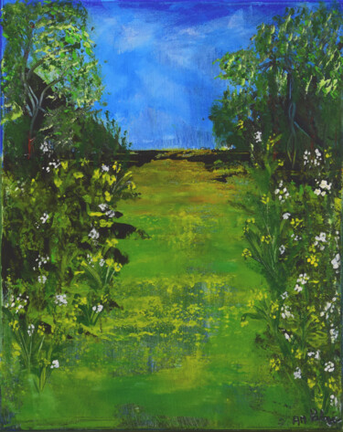 Malerei mit dem Titel "Pluie sur le marais" von Anne Marie Palaze, Original-Kunstwerk, Acryl