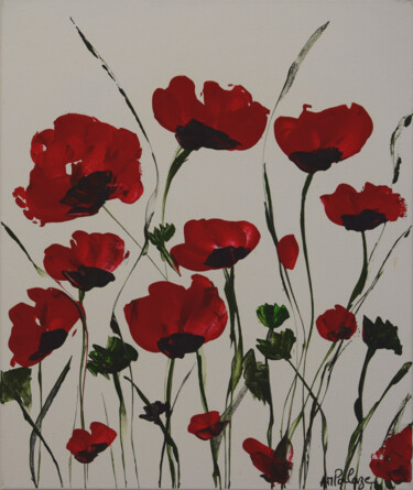 Painting titled "Coquelicots" by Anne Marie Palaze, Original Artwork, Acrylic