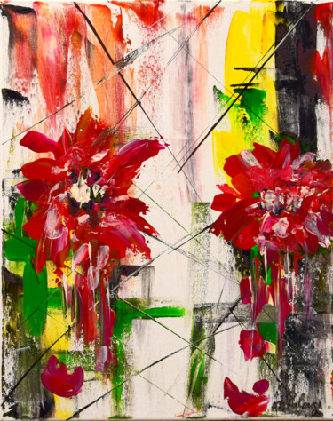 Schilderij getiteld "Fleurs Modernes II" door Anne Marie Palaze, Origineel Kunstwerk, Acryl