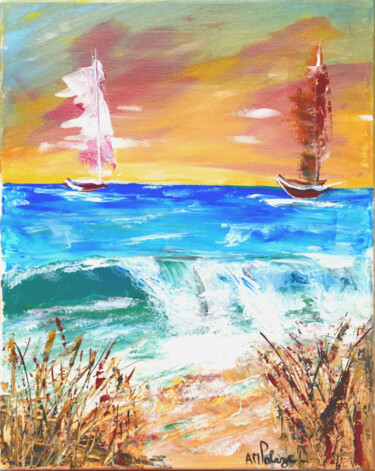 Pintura intitulada "Plage cachée IV" por Anne Marie Palaze, Obras de arte originais, Acrílico