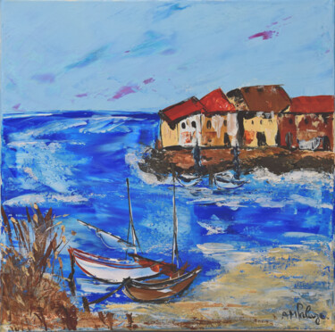 Painting titled "Port Méditerranéen…" by Anne Marie Palaze, Original Artwork, Acrylic