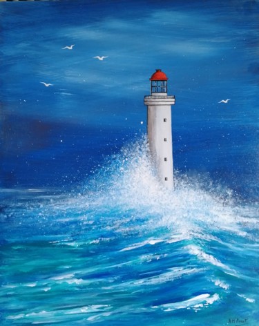 Painting titled "Le phare dans la ho…" by Anne-Marie Picot, Original Artwork, Acrylic