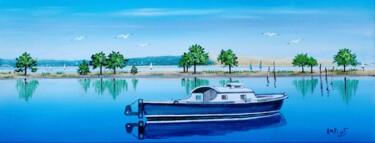 Peinture intitulée "Pinasse bleue au Mi…" par Anne-Marie Picot, Œuvre d'art originale, Acrylique Monté sur Châssis en bois