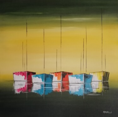Painting titled "Inspiration marine 3" by Anne-Marie Picot, Original Artwork, Acrylic Mounted on Wood Stretcher frame