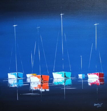 Painting titled "Inspiration marine 8" by Anne-Marie Picot, Original Artwork, Acrylic Mounted on Wood Stretcher frame