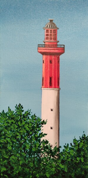 Painting titled "Phare du Cap Ferret…" by Anne-Marie Picot, Original Artwork, Acrylic Mounted on Wood Stretcher frame