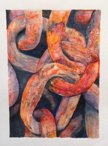 Peinture intitulée "Les chaînes rouillé…" par Anne Marie Podrini, Œuvre d'art originale, Aquarelle