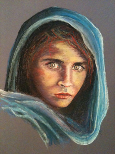 Dibujo titulada "Jeune fille Afghane" por Anne Marie Podrini, Obra de arte original, Pastel