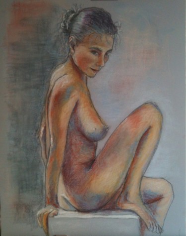 Dibujo titulada "Nu d'atelier" por Anne Marie Podrini, Obra de arte original, Pastel