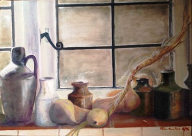 Peinture intitulée "A la fenêtre de la…" par Anne Marie Podrini, Œuvre d'art originale