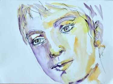 Painting titled "jeune homme 1" by Anne-Marie Simard-Grasset, Original Artwork, Watercolor