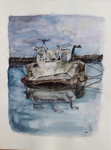 Pintura titulada "Quand les bateaux n…" por Anne-Marie Simard-Grasset, Obra de arte original, Acuarela