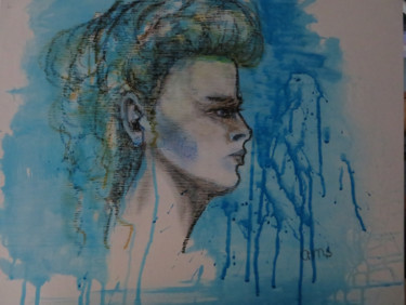 「femme-bleue.png」というタイトルの絵画 Anne-Marie Simard-Grassetによって, オリジナルのアートワーク, インク